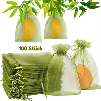 Produktbild von 100x Obstschutzbeutel mit Kordelzug – Netzbeutel für Pflanzen, wiederverwendbare Obstnetze zum Schutz von Früchten, 17 x 23 cm