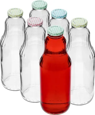 Produktbild von 6 x 1L TO- Flasche für Saft mit Schraubverschluss Ø 43 Glasflaschen