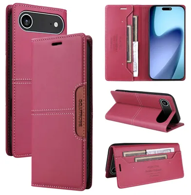 Produktbild von Handyhülle für iPhone Air Hülle, Leder Flip Wallet Kartenfach Stand Schutzhülle Rot