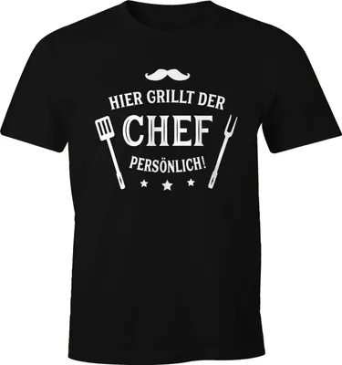 Produktbild von Herren T-Shirt Hier grillt der Chef persönlich Fun-Shirt Barbecue BBQ Grillen Sommer Moonworks® schwarz 3XL