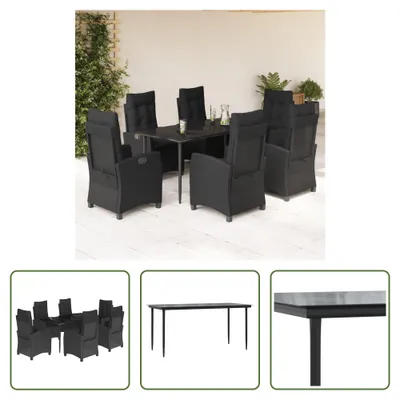 Produktbild von The Living Store 7-tlg. Garten-Essgruppe mit Kissen Schwarz Poly Rattan