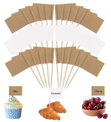 300 Mini-Tandestocher-Fähnchen, Kraftpapier, beschreibbar, 2 Farben