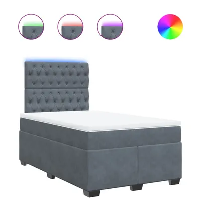 Imagen del producto de Cama con somier y colchón, color gris oscuro, 120x190 cm, tapizada en terciopelo