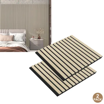 Obrázek produktu pro LZQ Akustické panely sada 2 dřevěných dýhových akustických stěnových panelů 60 x 60 cm Obložení stěn na míru Lamelové obložení dřevěné akustické panely pro obývací pokoj studio kancelář, bílý dub