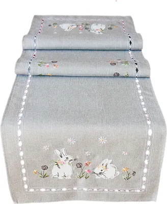 Produktbild von Tischwäsche mit Stickerei Hasen Frühling Ostern Dekoration 40 x 140 cm