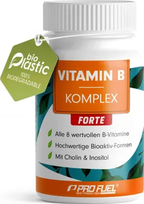 Produktbild von ProFuel Vitamin B Komplex Forte | 180 Tabletten | alle 8 B-Vitamine | hochdosiert | mit Cholin & Inositol | vegan