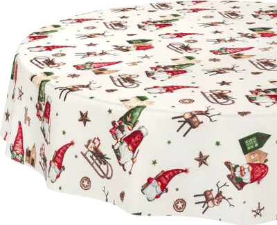 Produktbild von Tischdecke Weihnachten Weihnachtszwerg Rot-Grün Rund 100cm Schnittkante Wasserabweisend abwaschbar