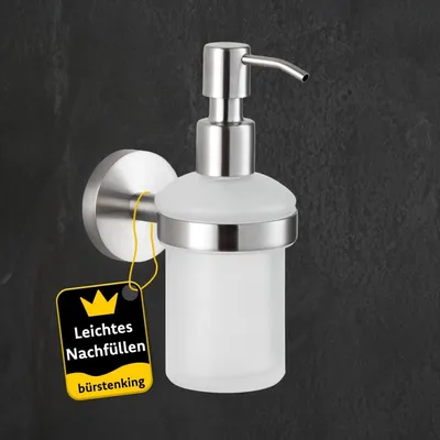 Produktbild von Bürstenking Seifenspender mit Halterung zur Wandmontage, stilvolle Halterung für Seifenspender, praktische Wandmontage, Seifenspender Halterung mit Spender, Teil der Serie 190