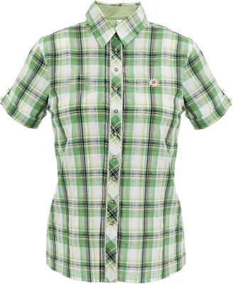 Produktbild von OS-Trachten Damen Trachtenbluse Grün Kariert mit feiner Edelweiß-Stickerei