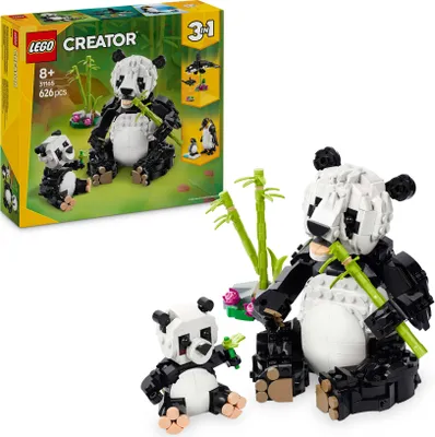 Produktbild von LEGO Creator 3in1 Wilde Tiere Pandafamilie umbaubar in Schwertwal oder Pinguin, 31165, 14 cm hoch, 626 Teile, mit beweglichen Tierkörperteilen und 3D-Bauanleitung (LEGO® Builder App), für Kinder ab 8 Jahren, Kunststoff.
