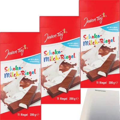 Produktbild von Jeden Tag Schoko-Milch-Riegel 3er Pack (3x200g Packung) + usy Block