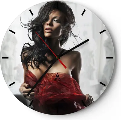 Produktbild von Wanduhr - Rund - Glasuhr - Schönheit Körper Kleid Eleganz - 30x30cm - Schleichendes Uhrwerk - Lautlos - zum Aufhängen bereit - Dekoration Modern - Wanddekoration aus Glas - C3AR30x30-2142