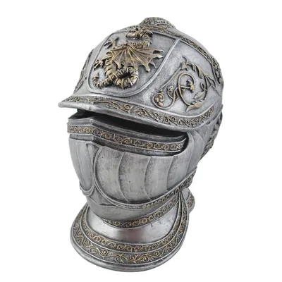 Produktbild von Detaillierte Spardose Ritterhelm aus Polyresin, handbemalt, Silber, 20x11x10 cm (H x B x T)