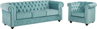 Produktbild von Couchgarnitur 3+1 - Samt - Hellblau - CHESTERFIELD