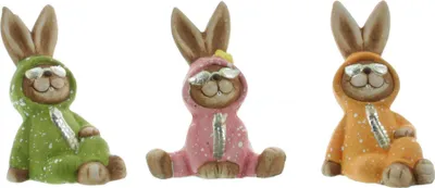 Produktbild von Mel-O-Design Osterhase Pyjama Frühling Osterdekoration Keramik 9 cm x 10,5 cm  x 5 cm Orange