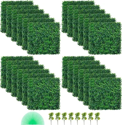 Obrázek produktu pro SucceBuy Umělé panely ze zimostrázu, odolné proti UV záření, 24 kusů, umělá živá stěna ze zimostrázu, 50,8 x 50,8 cm, 4 cm, zelená tráva, plot pro vnitřní i venkovní použití, zahrada