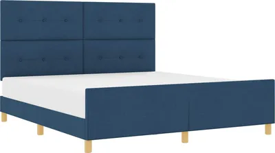 Image de vidaXL Cadre de lit avec tête de lit bleu 180 x 200 cm Tissu