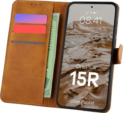 Produktbild von Handyhülle mit Klappe für OnePlus 15R, Bizon Case Pocket, Braun