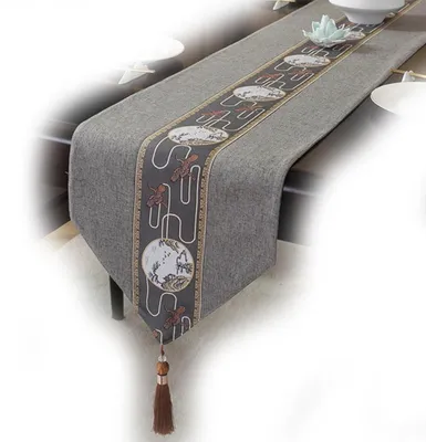 Immagine prodotto di Omgoods - Tovaglia da tavolo grigio chiaro con frange, 33 x 180 cm