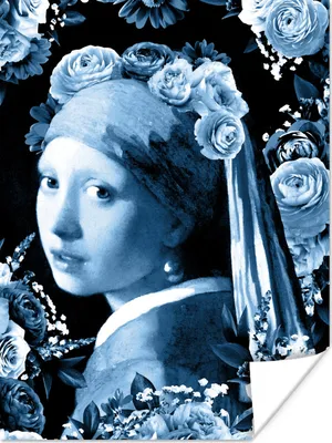 Produktbild von MuchoWow® Poster Mädchen mit einem Perlenohrring - Rosen - Delfter Blau 120x160 cm - Wandbilder