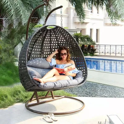 Produktbild von Hängesessel Maui, Poly-Rattan, grau/kupfer, gefedert, inkl. Kissen, 145x120x202 cm, 250 kg