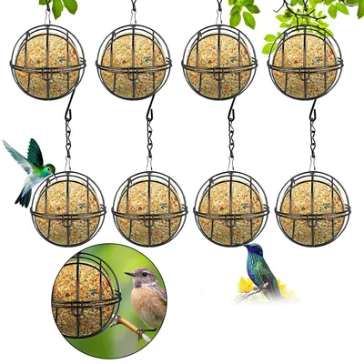 Produktbild von 8teiliges Metall-Vogelfutterspender-Set mit 8 S-Haken und Futterkugelhalter, geeignet für Vögel, Wildvögel, Spatzen und Rotkehlchen