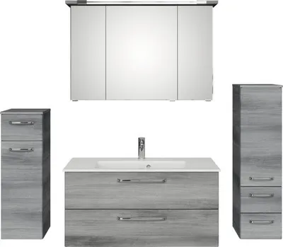 Produktbild von Badmöbel-Set Pelipal Kumba BxHxT 167 x 200 x 50 cm Frontfarbe graphit struktur quer 5-teilig und mehr mit Mineralguss-Wa
