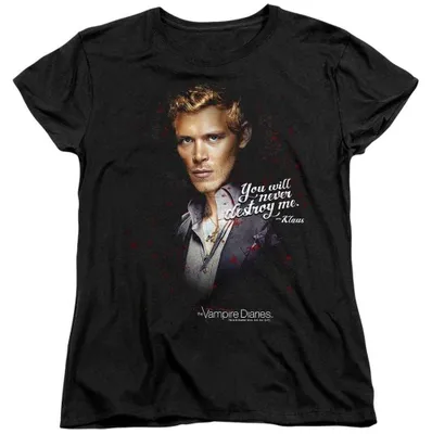 Image de T-shirt pour femmes, "Vampire Diaries" - "Vous ne me détruirez jamais", référence TV38145 (taille L), couleur noire, Image générée par une IA