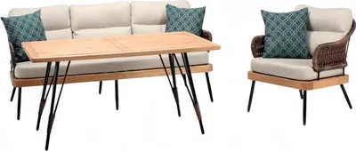 Zdjęcie produktu dla Meble ogrodowe Beżowy zestaw ogrodowy z rattanu Stolik kawowy Fotel Sofa 3-osobowa 3szt