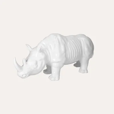 Immagine prodotto di KEYHOMESTORE | Rinoceronte in Vetroceramica Bianco H. 25 cm