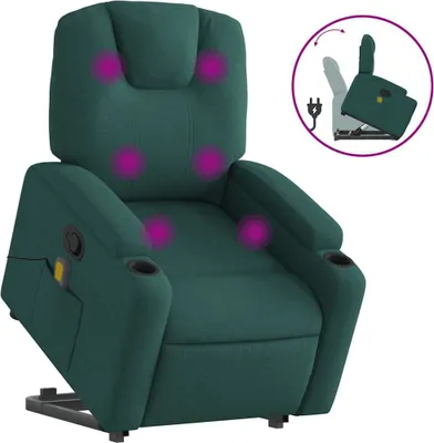 Produktbild von vidaXL Massagesessel mit Aufstehhilfe Dunkelgrün Stoff