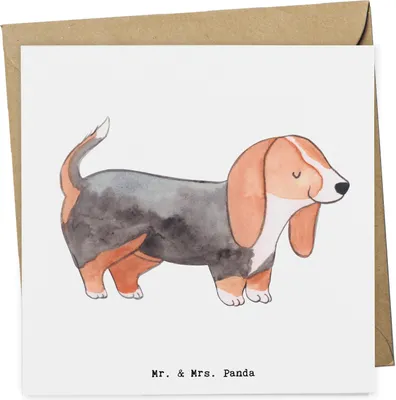 Produktbild von Mr. & Mrs. Panda Glückwunschkarte Basset Hound Lebensretter - Weiß - Geschenk, Grußkarte, anlasskarte, Klappkarte, faltkarte, doppelkarte