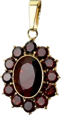 Produktbild von Granat Kettenanhänger Goldschmiedearbeit 14 Karat 585 Gelb Gold Solitär Klassisch 3198