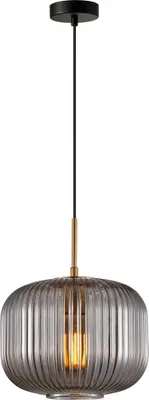 Image de Lampe suspendue moderne noir-doré verre fumé abat-jour décoratif pour salon cuisine 1xE27 40W GAVINO Italux