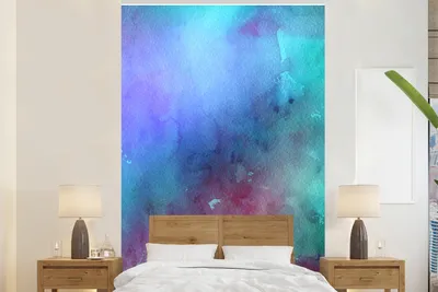Produktbild von MuchoWow® Fototapete für Wohnzimmer oder Schlafzimmer Wandtapete Vinyl Motivtapete Aquarell - Blau - Rot - Grün - 170x260 cm - Wohnzimmertapete