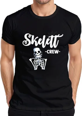 Produktbild von Skelett Crew Halloween Totenkopf Gruselig Gothic Retro Party Herren T-Shirt, Schwarz, S