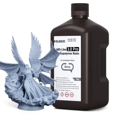 Produktbild von ELEGOO ABS-Like 3.0 Pro Resin Grau 2000g, Aufgerüstetes 3D-Drucker Harz für höhere Hitze- und Kratzfestigkeit, Kompatibel mit den meisten MSLA/LCD/DLP-Lichtaushärtungs-3D-Druckern – Größe 2kg