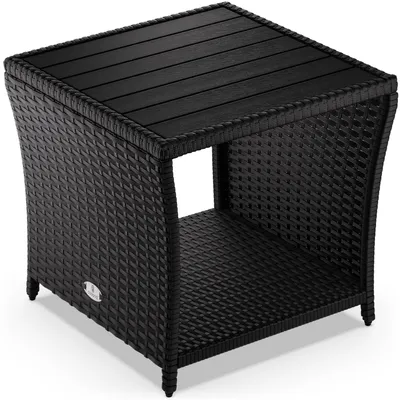 Produktbild von CASARIA® Polyrattan Beistelltisch mit WPC Tischplatte 45x45x40cm 80kg Belastbarkeit Wetterfest Outdoor Garten Terrasse Balkon Tisch Gartenmöbel Schwarz