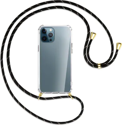 Produktbild von Handykette Backcover-Schutzhülle mit Band (Metall goldfarben) für Apple iPhone 12 Pro Max - schwarz/gold