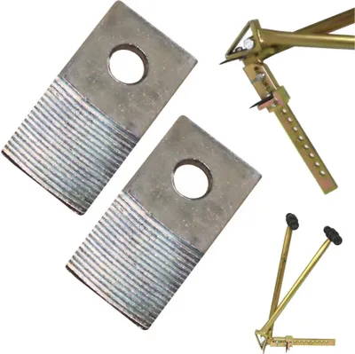 A product shot of replacement blades for a paver stone lifter, along with parts of the lifter tool.