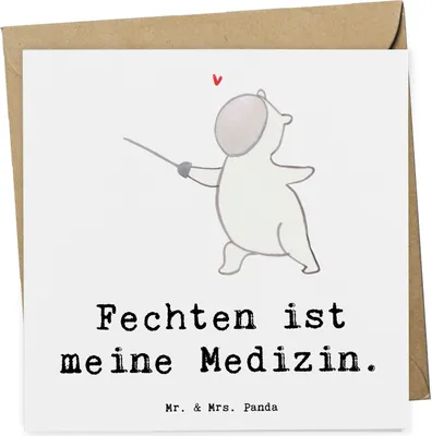 Produktbild von Mr. & Mrs. Panda Glückwunschkarte Panda Fechten - Weiß - Geschenk, Fecht Verein, Grußkarte, Fechter Bund, faltkarte, doppelkarte, Klappkarte, anlasskarte, Club