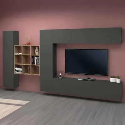 Produktbild von Dmora Wohnwand Gualtiero 350x30x180h cm Schwarz 20 Regale