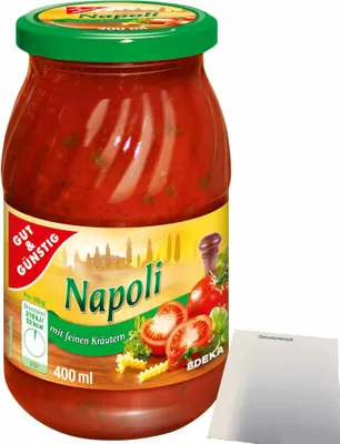 Produktbild von Gut & Günstig Nudelsauce Napoli mit feinen Kräutern abgeschmeckt (400ml) + usy Block