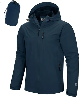 Productafbeelding van Regenjas voor heren, waterdicht, ademend, opvouwbaar, lichte windbreaker voor vrije tijd, wandelen, kamperen