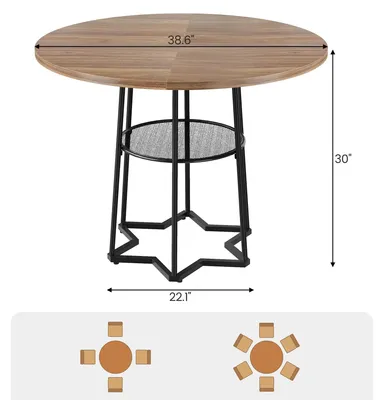 Immagine prodotto di Tavolo rotondo da pranzo, diametro 98 cm - Tavolo da cucina con ripiano inferiore - Salvaspazio, ideale per piccoli ambienti - Piano in legno con struttura in metallo - Ripiano a griglia inferiore - Per 4 persone - Colore kaki