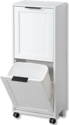 Produktbild von KESPER Küchenwagen mit 2 Abfalleimern - Mülleimer – 2 Klappfächer – weiß –  – 2 Rollen feststellbar – 36 x 24 x 94 cm – Mülltrennung – 2553013