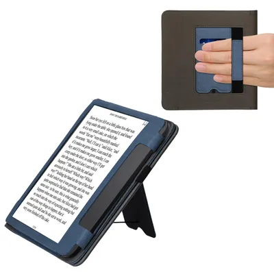 Produktbild von kwmobile Hülle kompatibel mit Tolino Epos 3 Hülle - Flip Case mit Handschlaufe - Kunstleder Cover - Dunkelblau Dunkelgrau