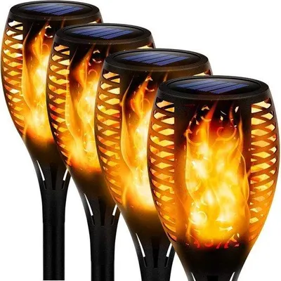 Productafbeelding van Zonnepaneelverlichting voor buiten, waterdicht, met 33 LED's, vlamlamp, zonne-vlamlicht, automatische aan/uit-schakeling, geschikt voor balkon, oprit en gazon.