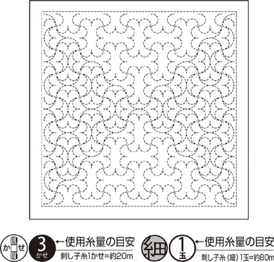 Immagine prodotto di Campionario Olympus Sashiko (solo tessuto) "Hana Fukin (White) Hanmarutsunagi Nagomi Series", tessuto stampato, 34x34cm, Japan