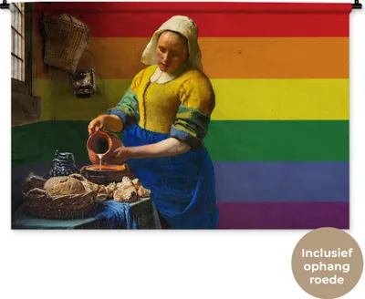 Produktbild von MuchoWow® Wandteppich Wandbehang Milchmädchen - Vermeer - Stolz 120x80 cm Tapisserie Dekoration Wandtuch - Wanddekorationen - Wandtücher